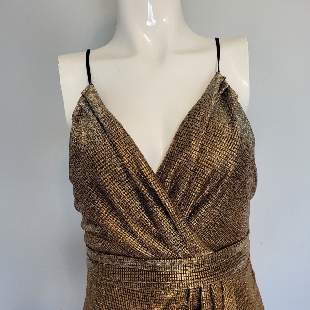 Urban Outfitters Ecote Solid Gold Metallic Tulle Mini Dress, VGUC, Size 2 - Picture 3 of 9